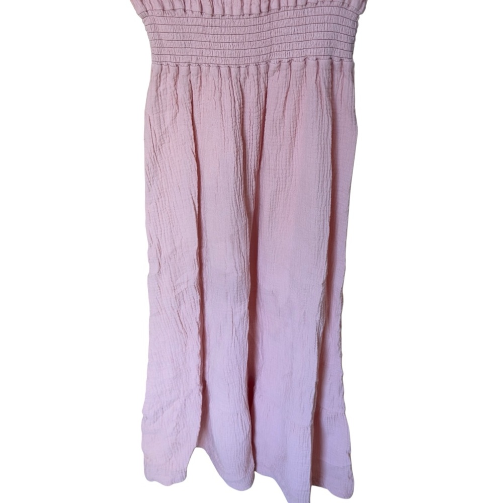 4our Dreamers‎ Pink Gauze Midi Dress Puff Sleeve V Neck Elastic Waist S - Picture 4 of 6